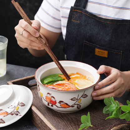 陶器のインスタントラーメンボウル、蓋付きの中国の家庭用食器