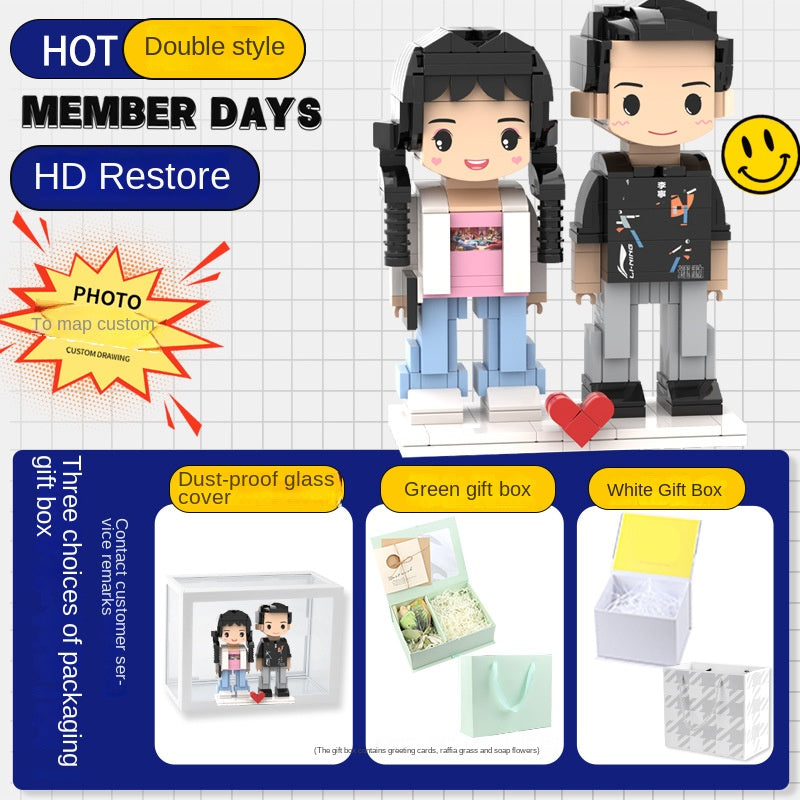 フォトブロックフィギュア DIY組み立てフィギュア カップル バレンタインデーギフト 誕生日