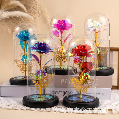 永遠のバラガラスランプシェード バレンタインデーギフト クリエイティブなストリートベンダーギフト 卸売金箔フラワーブーケ