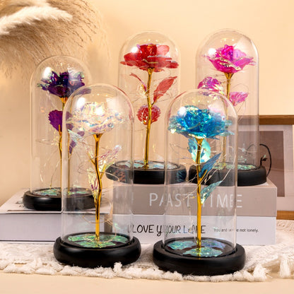 永遠のバラガラスランプシェード バレンタインデーギフト クリエイティブなストリートベンダーギフト 卸売金箔フラワーブーケ