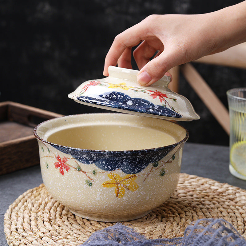 陶器のインスタントラーメンボウル、蓋付きの中国の家庭用食器