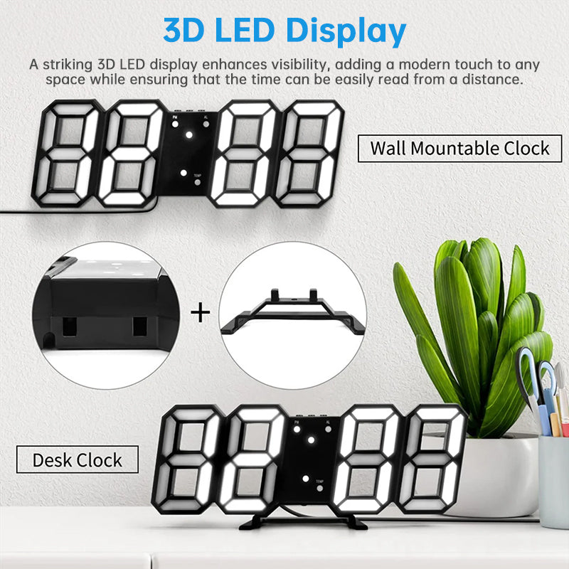 3D LEDデジタル目覚まし時計、カラフルなディスプレイ、12/24時間表示、オフィス、リビングルーム、寝室、キッチンに最適