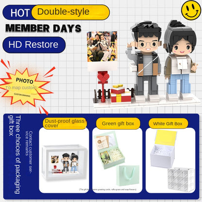 フォトブロックフィギュア DIY組み立てフィギュア カップル バレンタインデーギフト 誕生日